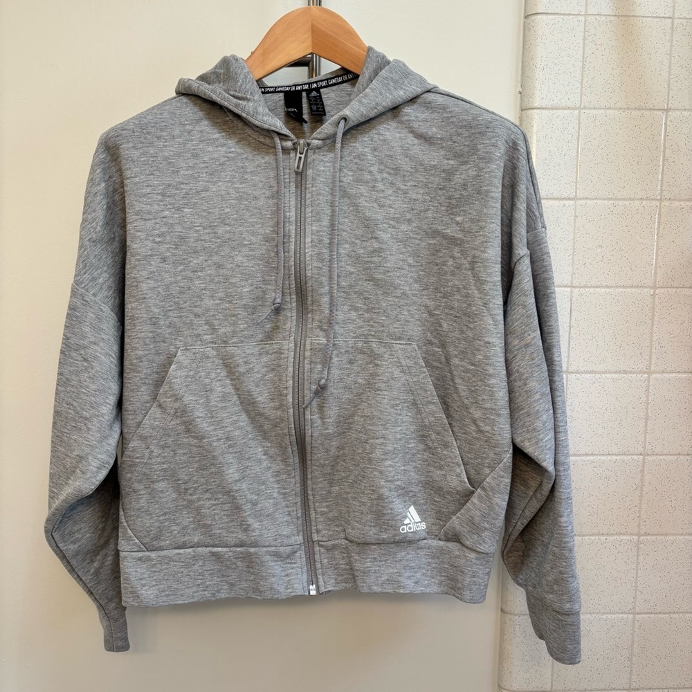 Adidas Heather Gray Full-Zip Hoodie Hoody Size Large Athletic Athleisure Fitness